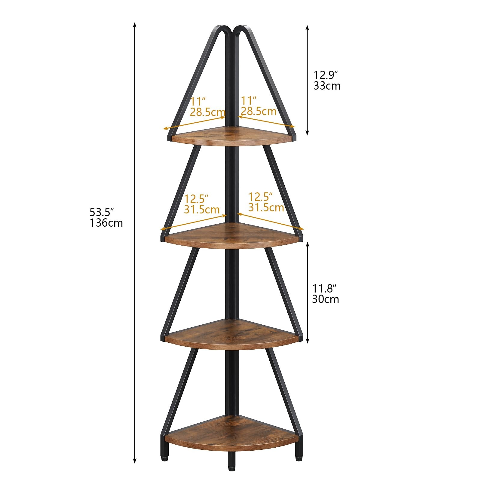 4Tier Corner Shelf Stand 53.1 Inch Tall Narrow Display Bookcase Rack Brown