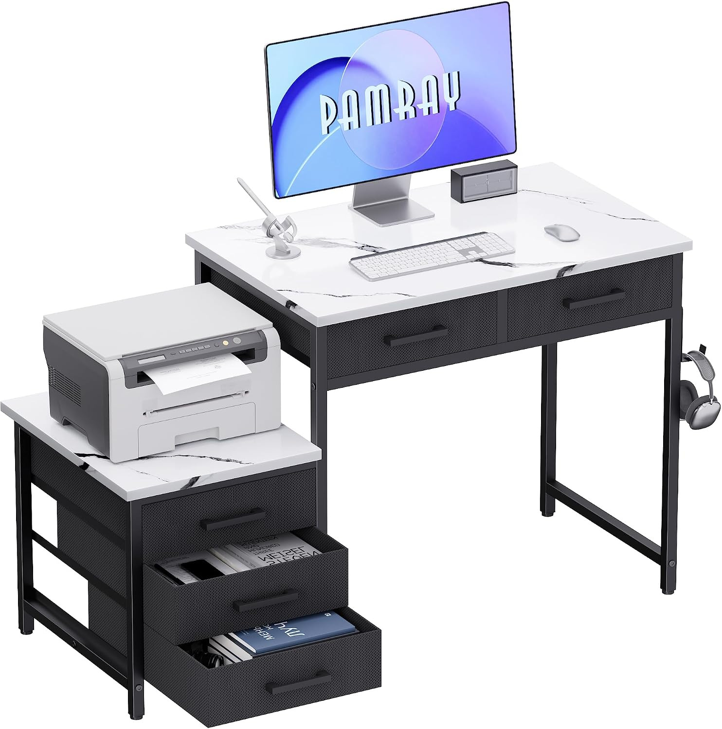47 Inch Computer Desk with 5 Drawers and Printer Space for Office | Ample Storag