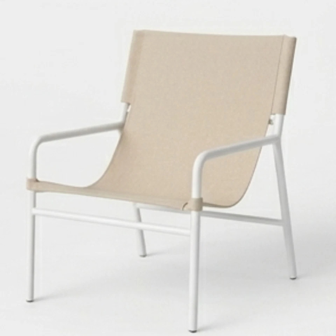 New Modern Sling Lounge Chair Metal Accent Living Room Patio Beige Seafoam Green