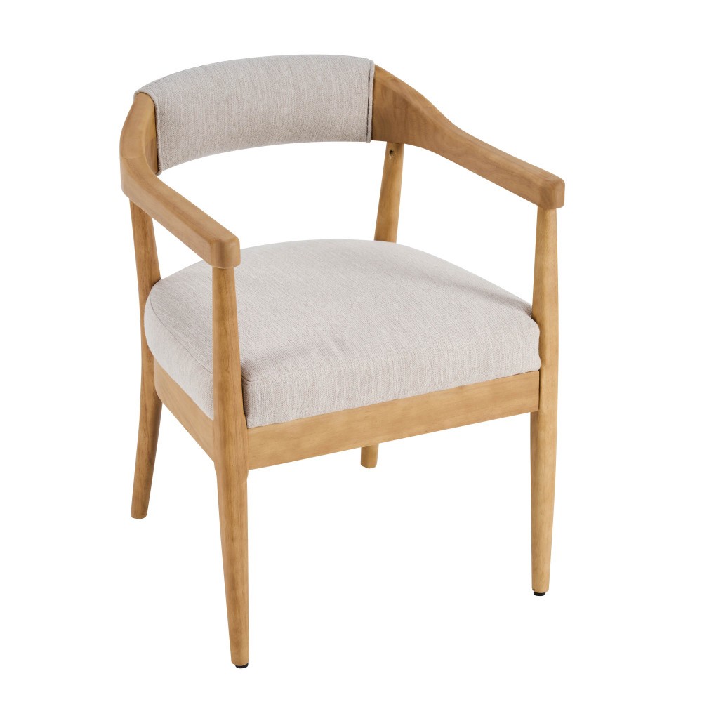 Set of 2 Upholstered Dining Arm Chairs Rubber Wood Frame Fabric Foam Padded
