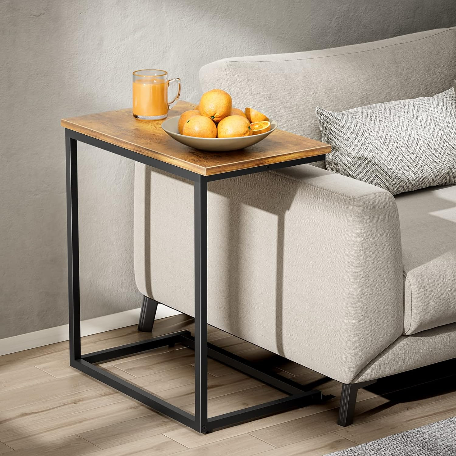 C Shaped End Table 27 Inches High, Side Table for Couch Slide Under, C Table Sof
