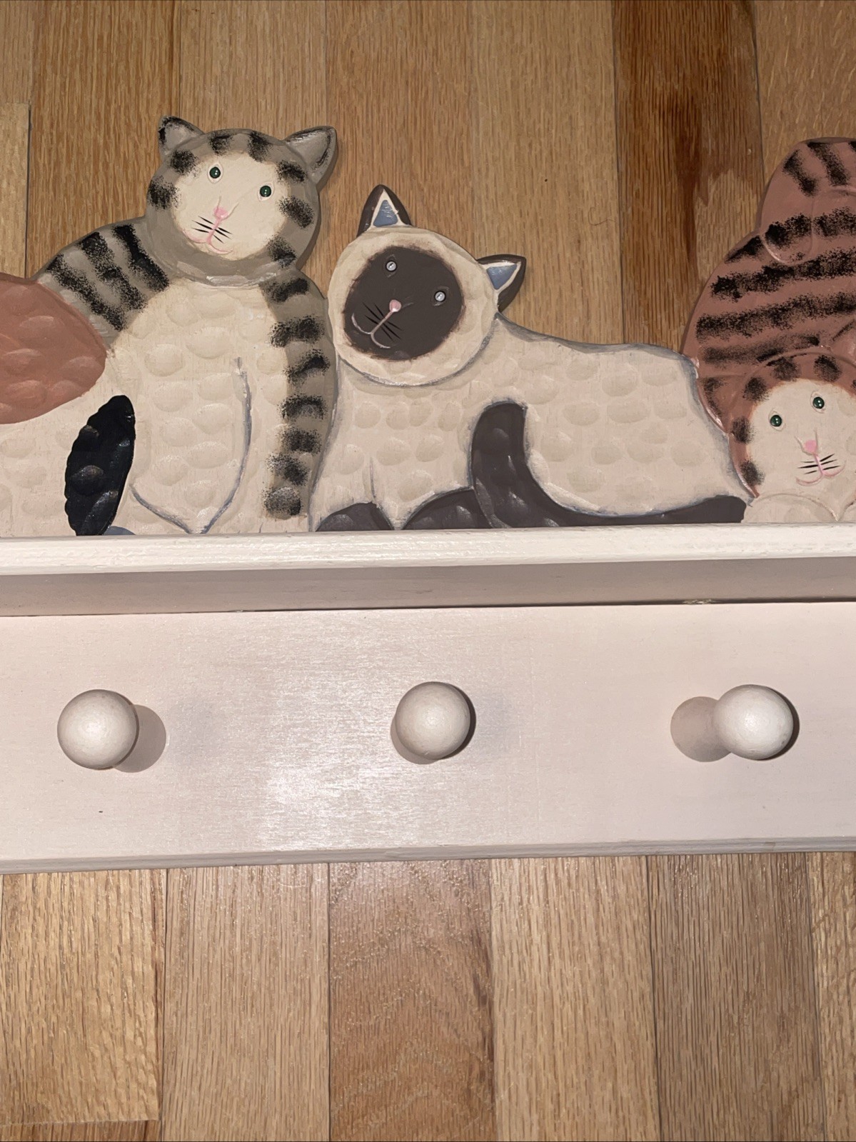 Vintage Wood Cat Large Shelf Rack Coat Leash Jewelry Folk Art Country Vet