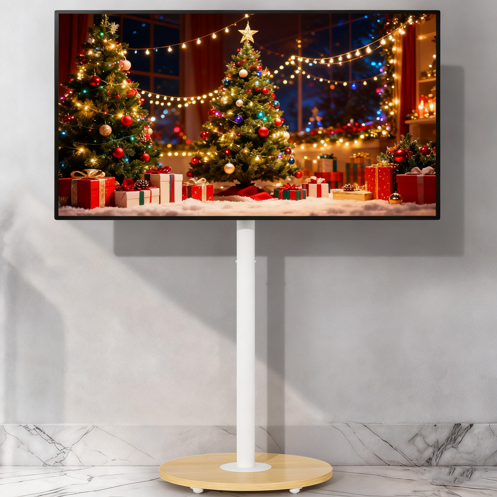 Floor TV Stand on Wheels 40–75 Inch Corner TV Stand with Wooden Base Load 50kg