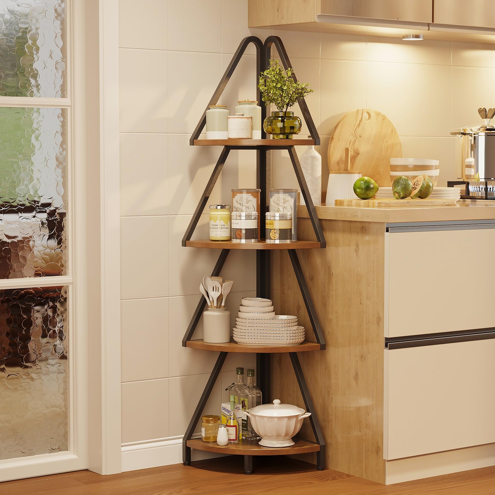 4Tier Corner Shelf Stand 53.1 Inch Tall Narrow Display Bookcase Rack Brown