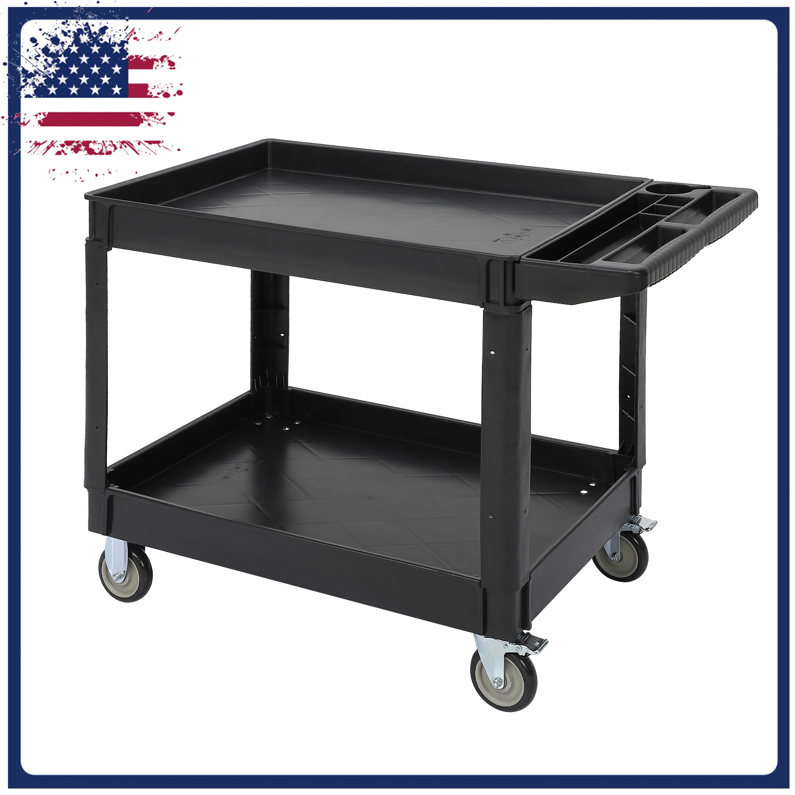 Heavy Duty Rolling Utility Cart Commercial Service Cart With Wheels 2-tier