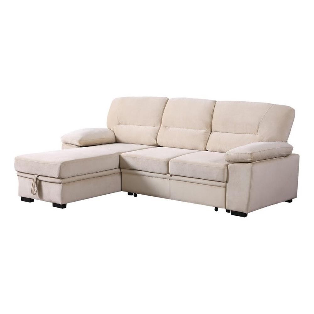 Pemberly Row 98 Inch 2 Piece Sectional Sofa with Pull Out Bed in Beige Velvet