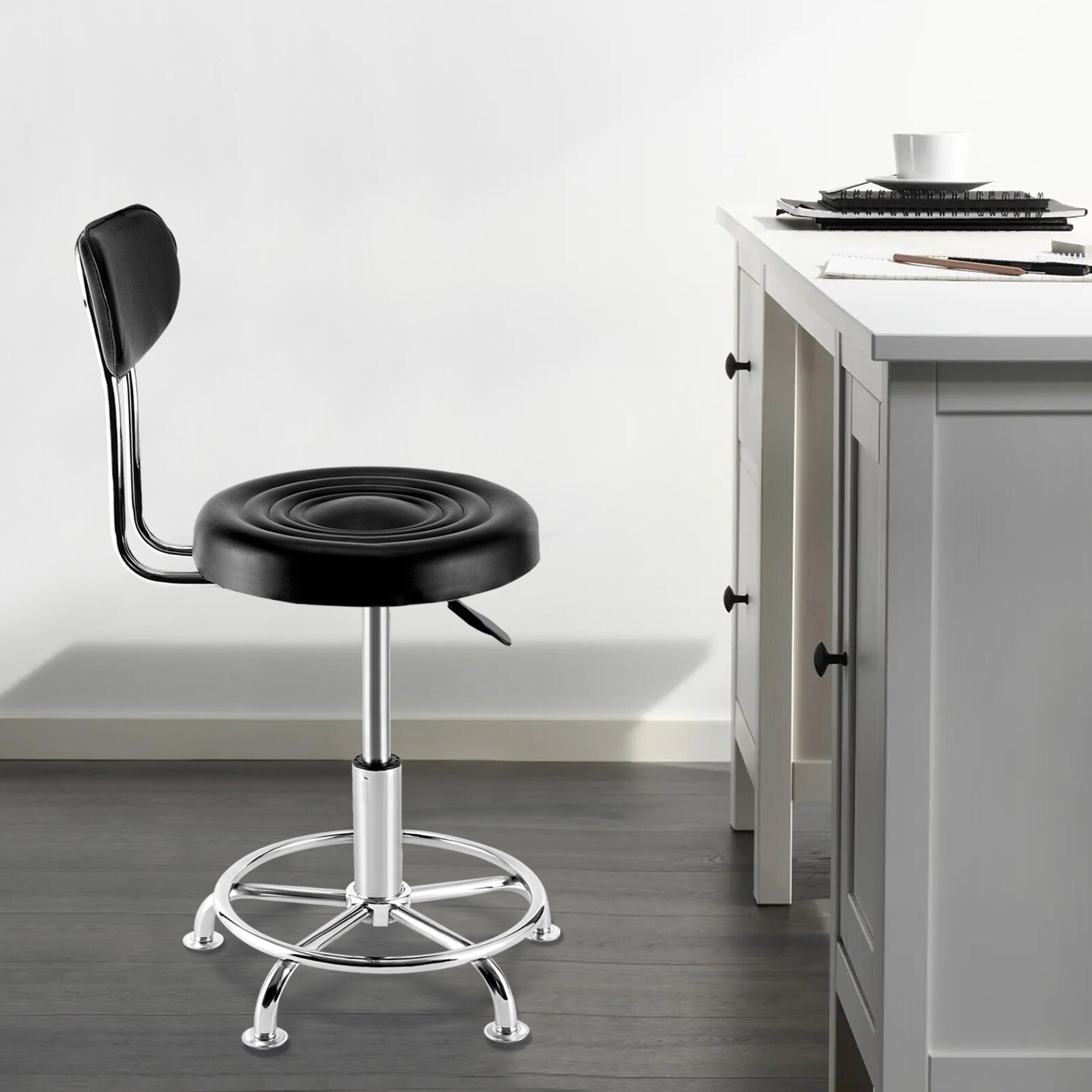 Garage WorkShop Stool Bench Mechanics Swivel Chair Height-Adjustable Seat Black