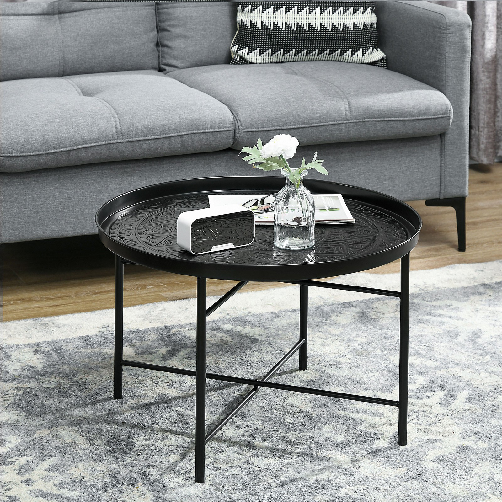Coffee Table Painted Metal Frame with Crossbars Ensures Strength