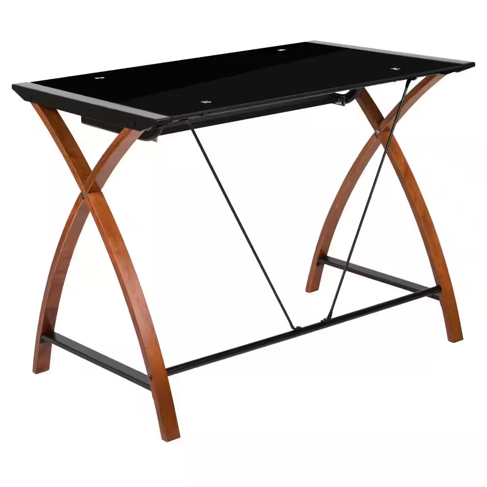35.5 In. Rectangular Black/Brown Computer Desks with Keyboard Tray