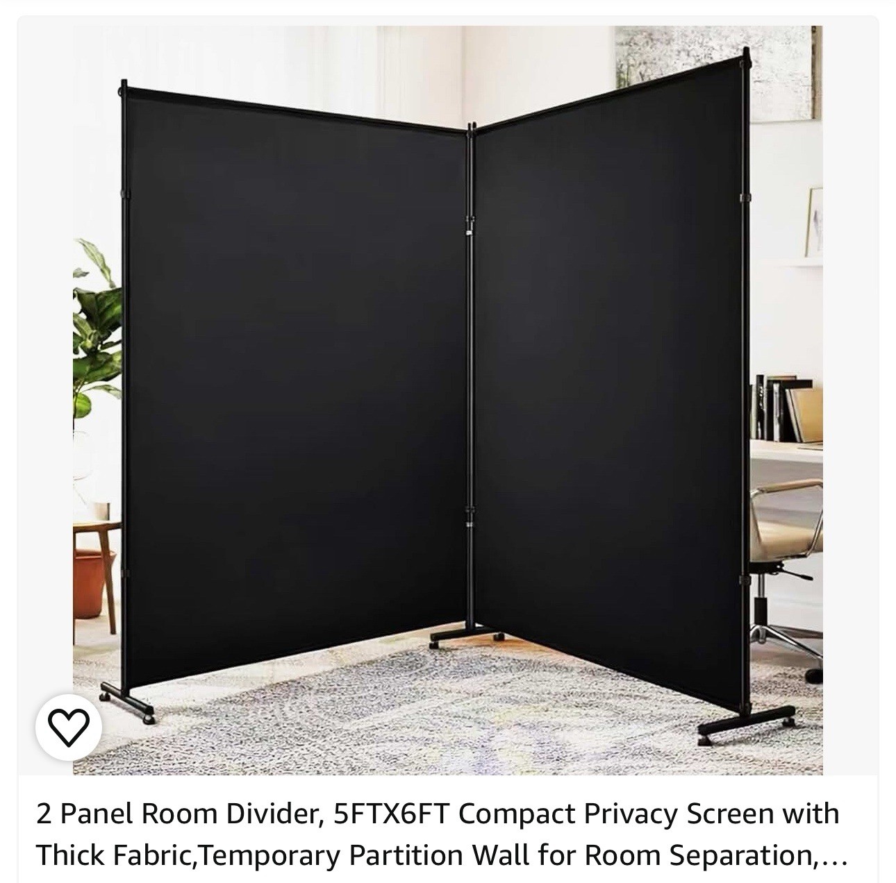 6FT 2 Panel Room Divider Wall Privacy Screen for Home Freestanding Portable Gray