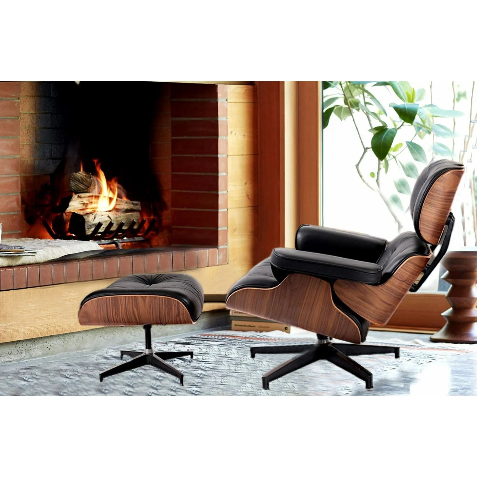 Pro Tall Lounge Chair & Footstool Set Genuine Leather Swivel Armchair Walnut US