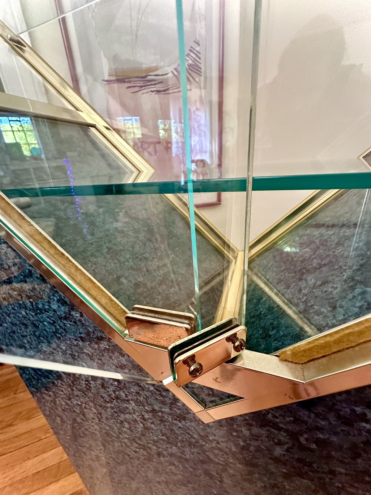 Postmodern display cabinet Pomo Money Green Faux Marble Glass Brass W 2 Keys