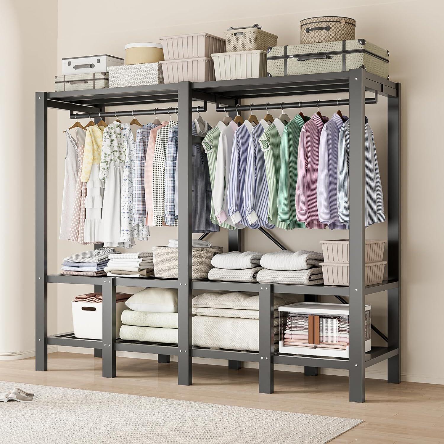 Freestanding Wardrobe, Portable Closet Wardrobe with Hanging Rods