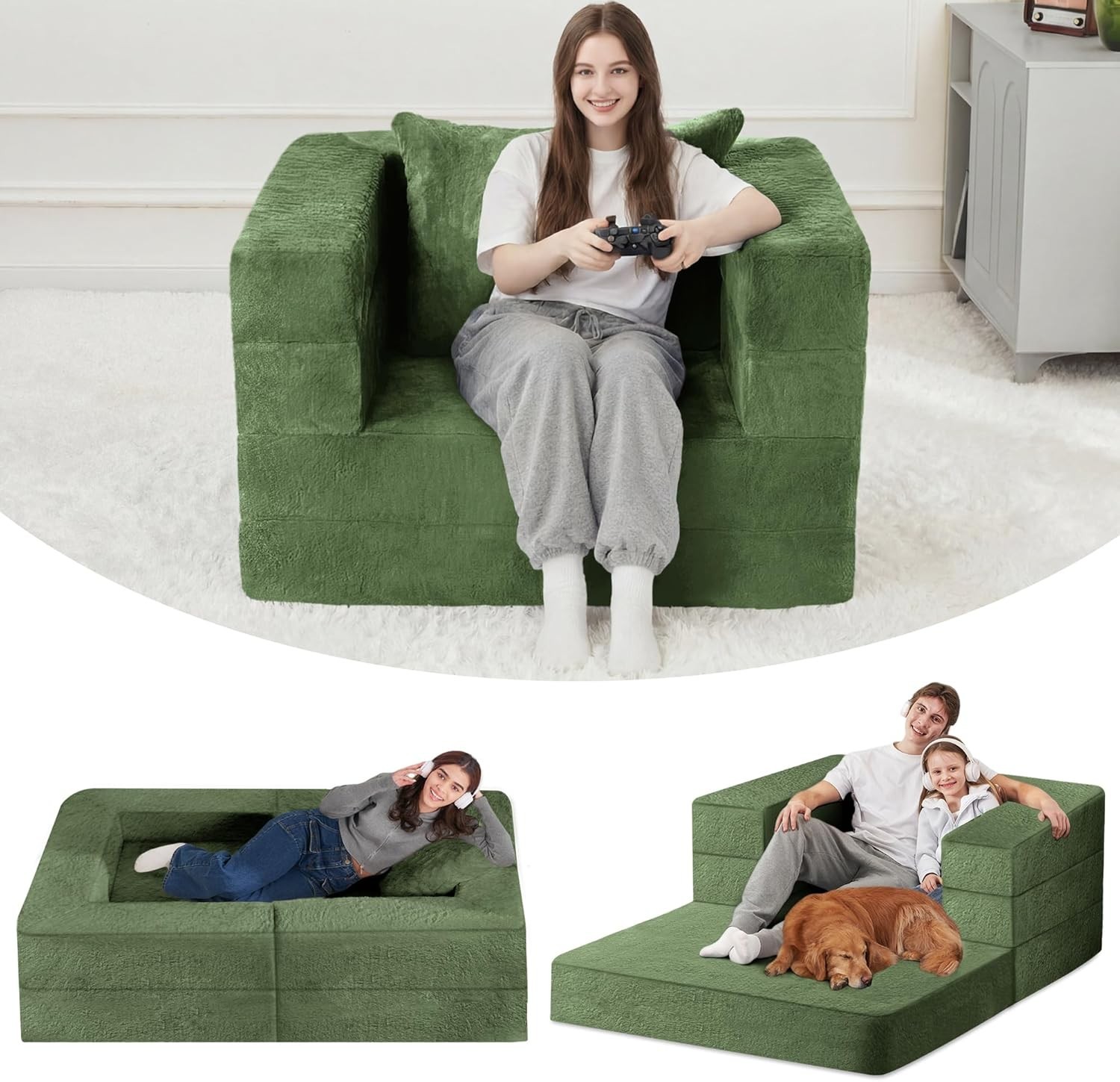 Futon Sofa Bed with Pillow, 3-in-1 Sleeper Sofa Bed with Removable Cover