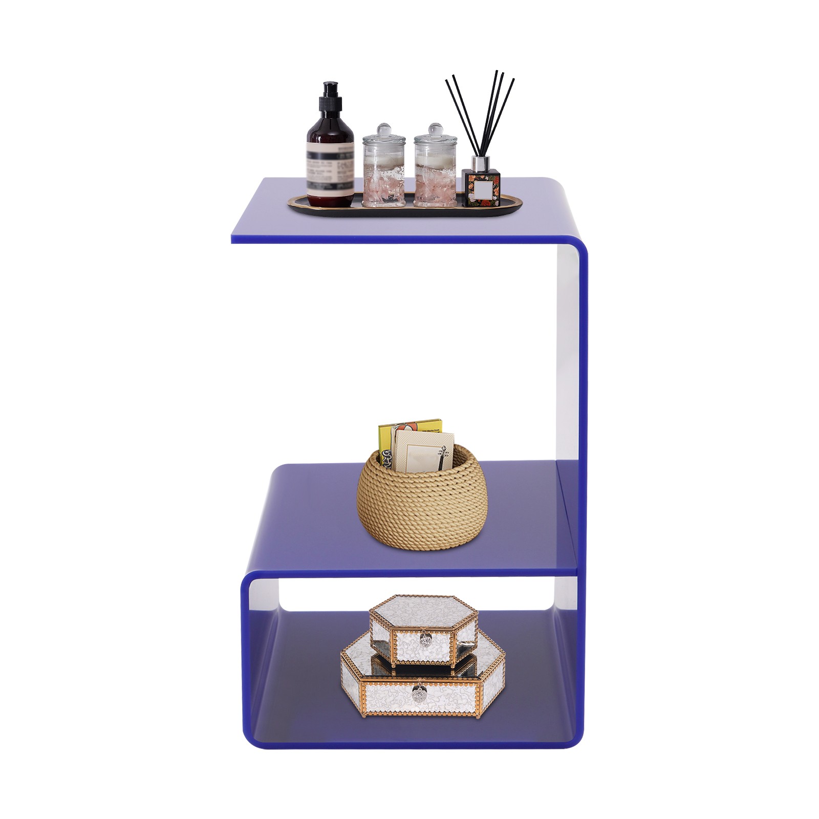 13.7*13.7*21.6in Blue Side Tables For Small Spaces Acrylic Modern End Table