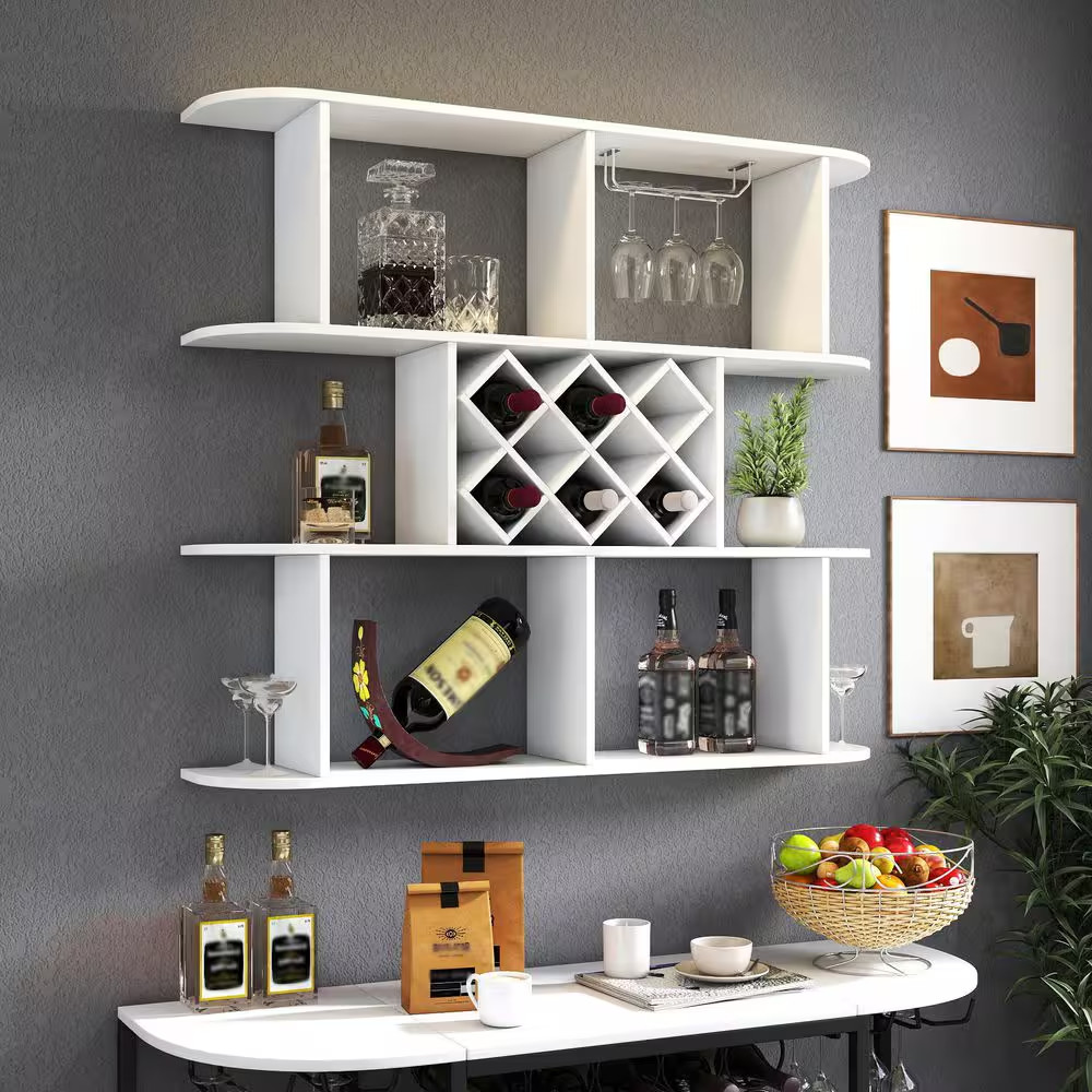 40.75 In.H X 47.24 In. W Rustic White Wood Wall Mounted 3-Tier Magazine Rack, St