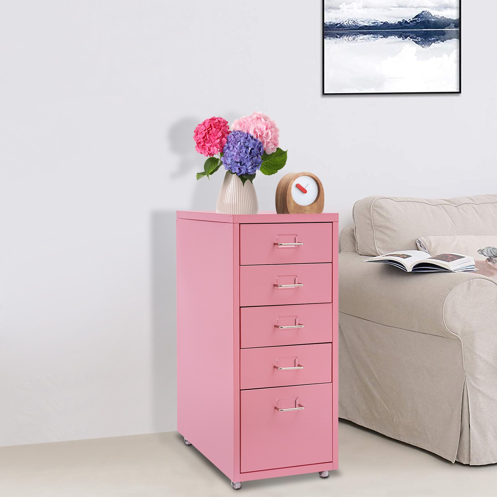 11*16.1*27.1in Metal File Storage Cabinet, 5-Drawer Storage Cabinet with Wheels