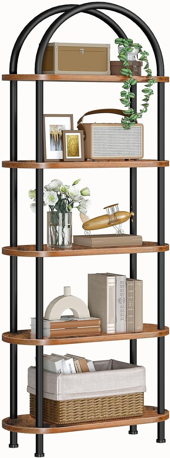 HOOBRO 5 Tier Open Bookshelf, Industrial Arched Bookcase Display Shelf Rack, …