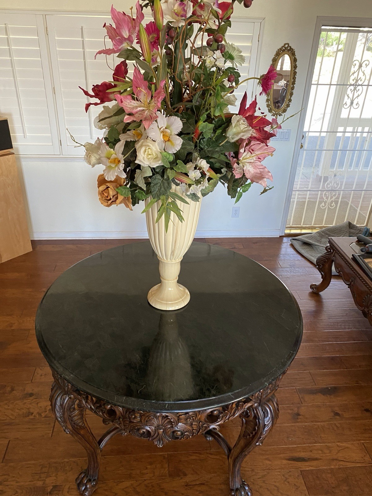 Round Baroque Rococo Wood Dining Table Painted Faux Marble 48x48x35