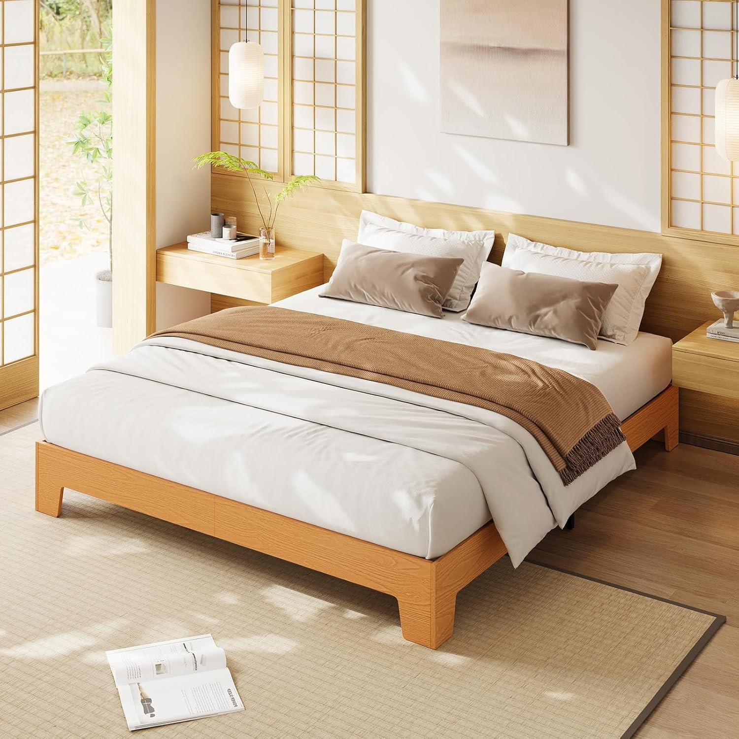 Stylish Mid-Century King Bed Frame with Underbed Storage & Easy Assembly