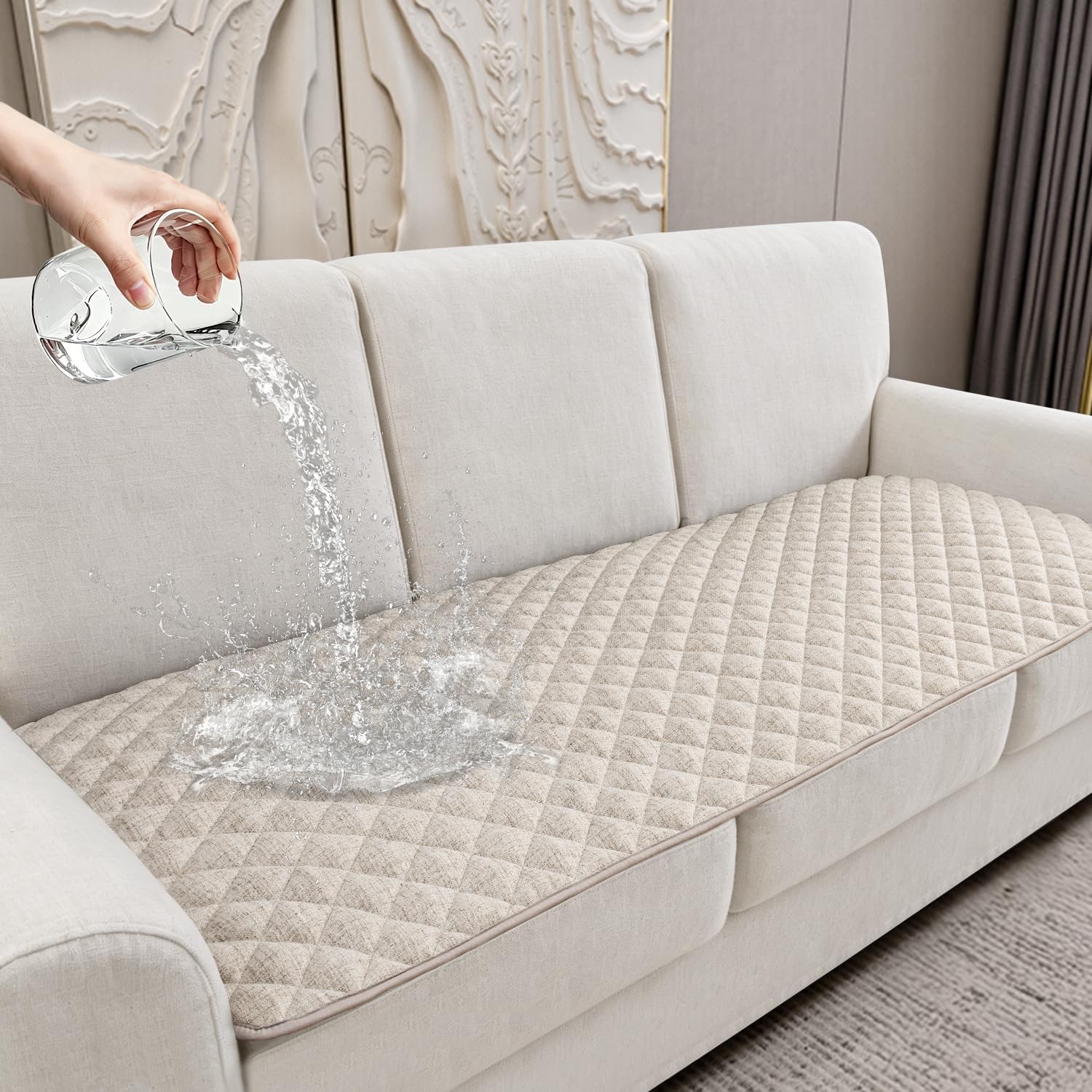Dog Couch Cover Sofa 100% Waterproof Faux Linen Sofa Covers 3 Cushion Couch