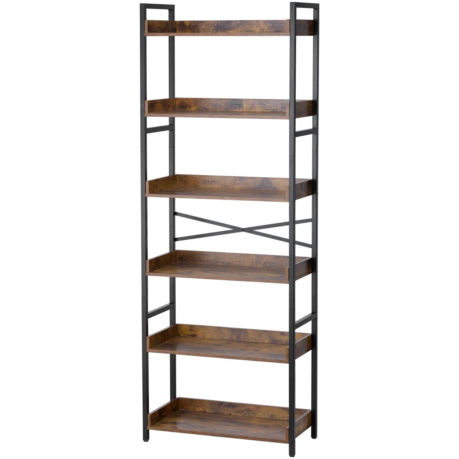Industrial Metal Bookshelf: 6-Tier Open Storage Unit, 50lb Capacity per Shelf