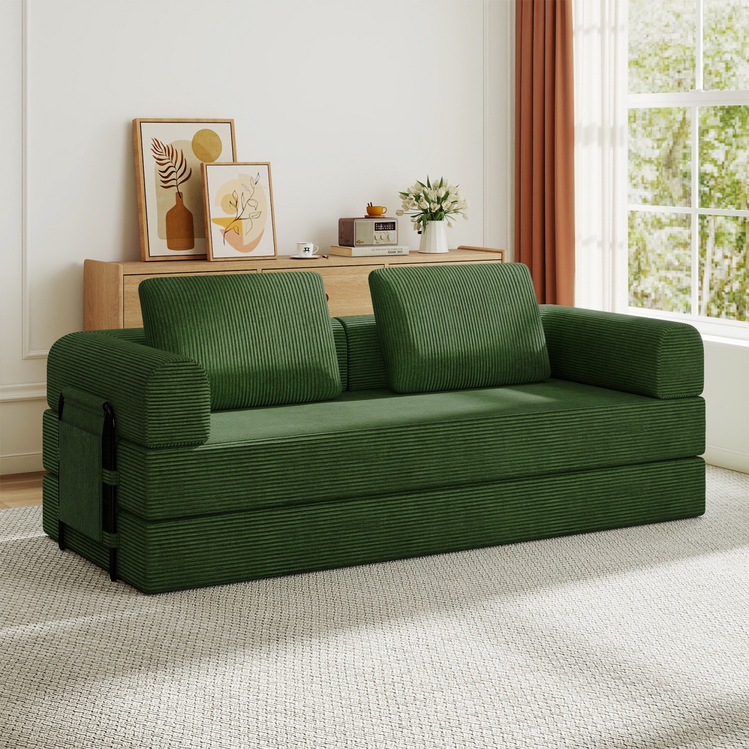 Modern Compression Sofa Folding Sleeper Sofa Bed Floor Couch with Sturdy Frame