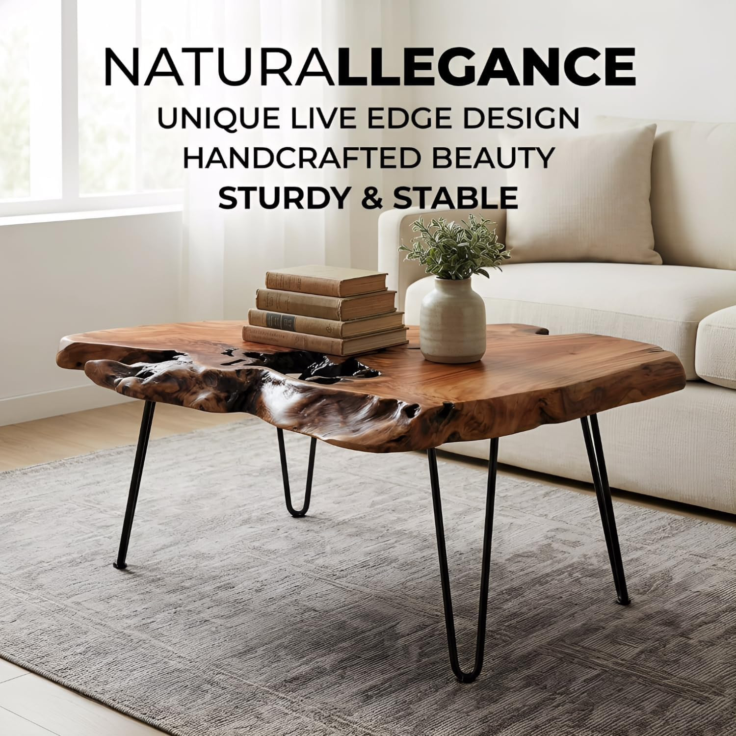 Handcrafted Live Edge Coffee Table – Unique Solid Wood Design for Living Room