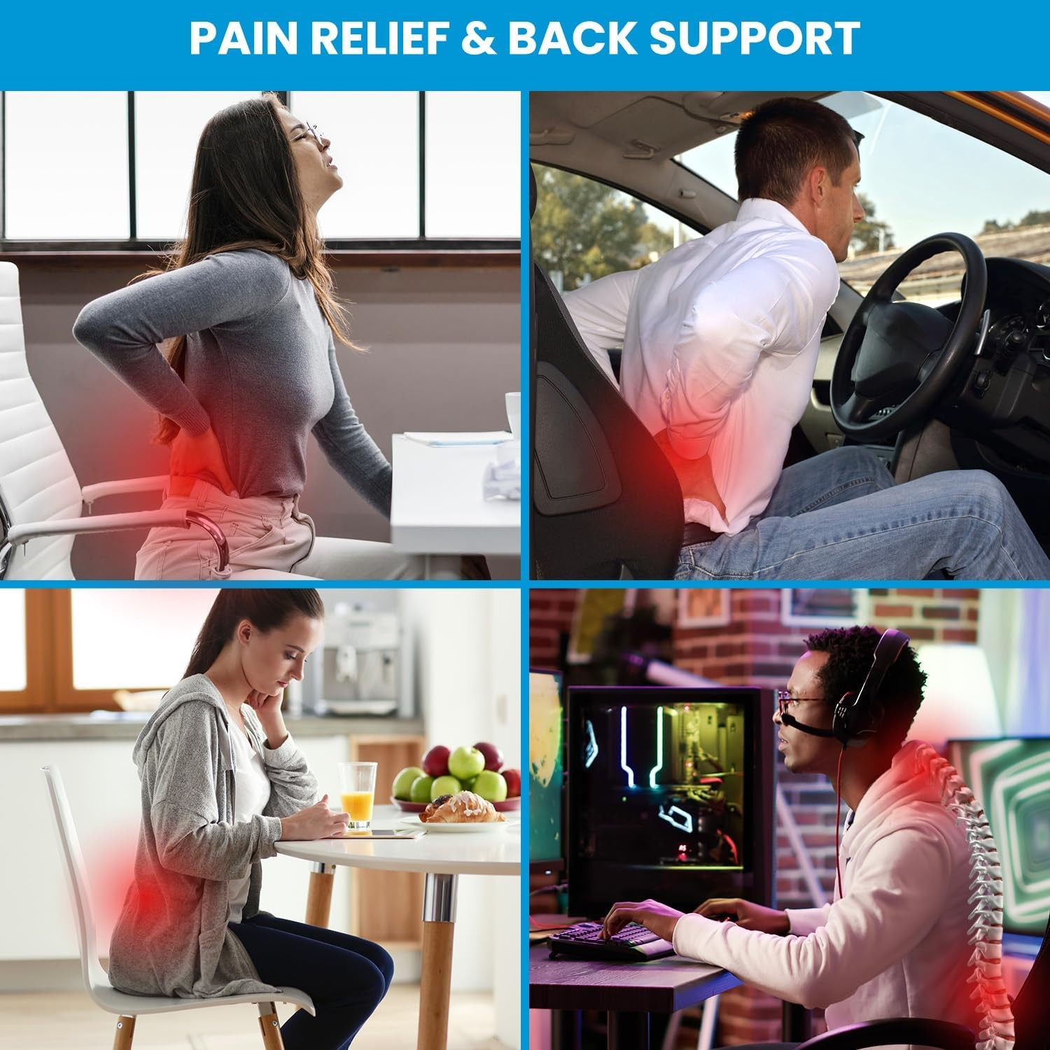 QUTOOL Memory Foam Lumbar Support Pillow – Mesh Cover, Adjustable Straps