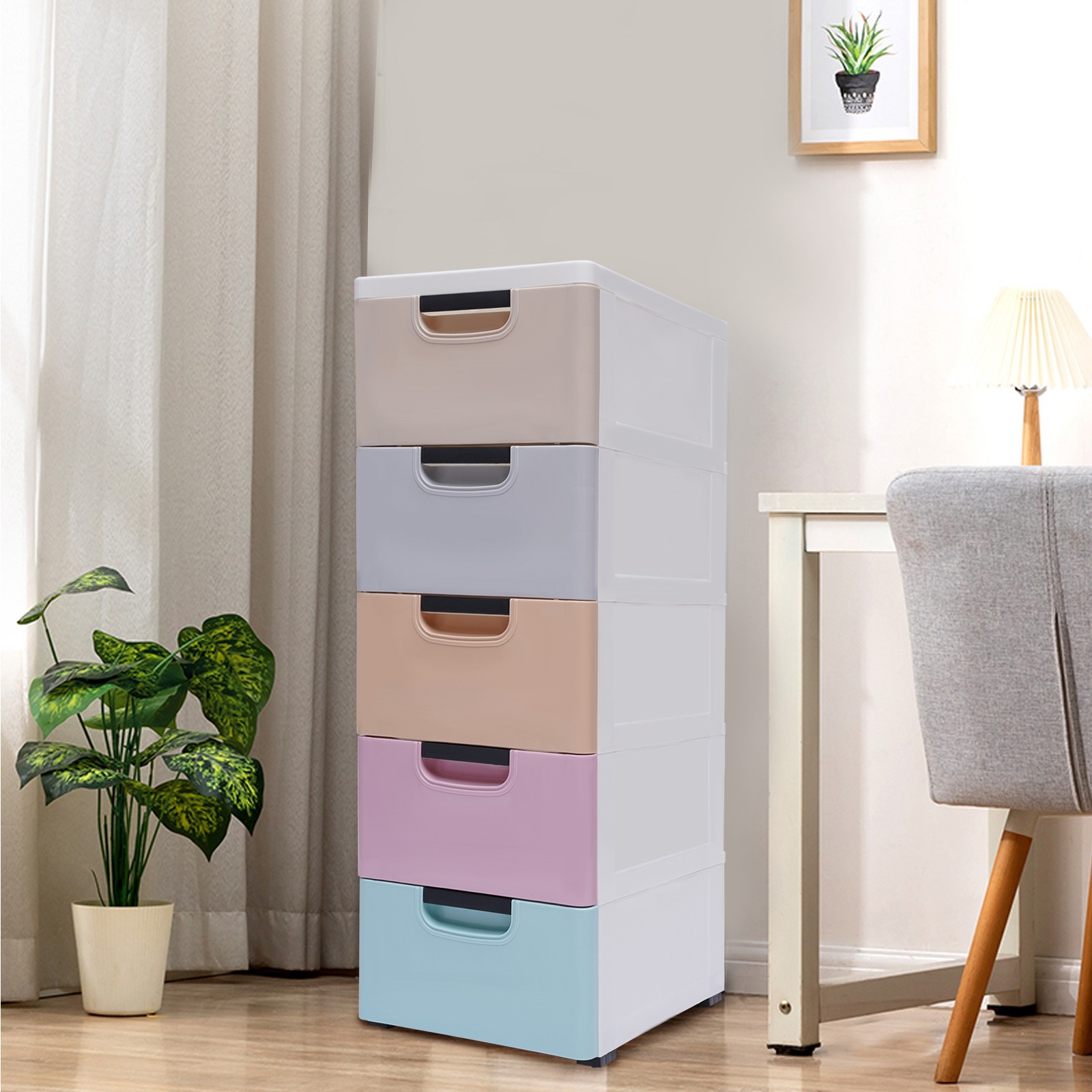 5 Tier Stackable Cabinet Vertical Clothes Storage Tower Tall Small Chest Closet