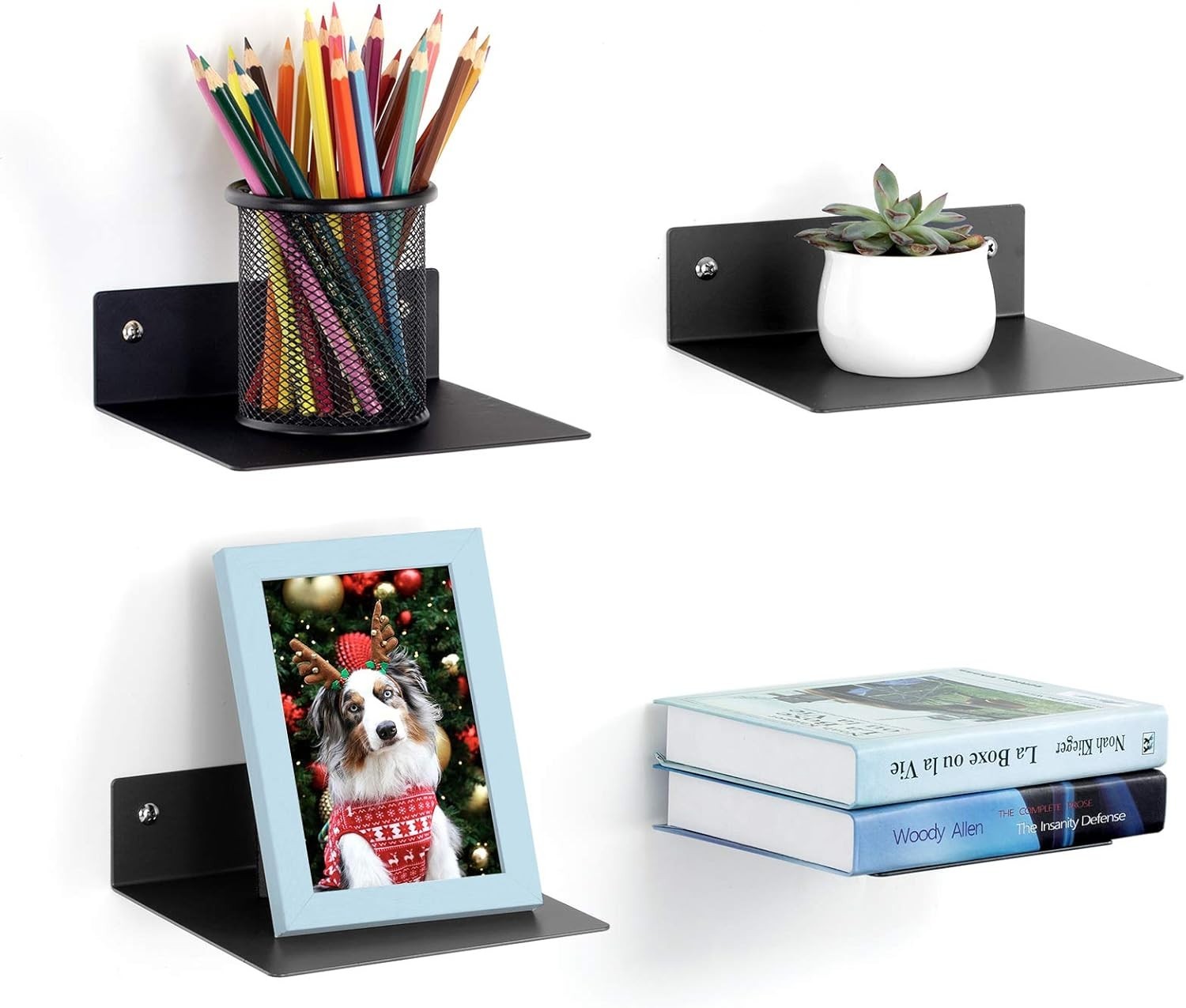 Small Floating Shelf Set Of 4 Pack Black Metal Floating Book Shelves For Wall Mo