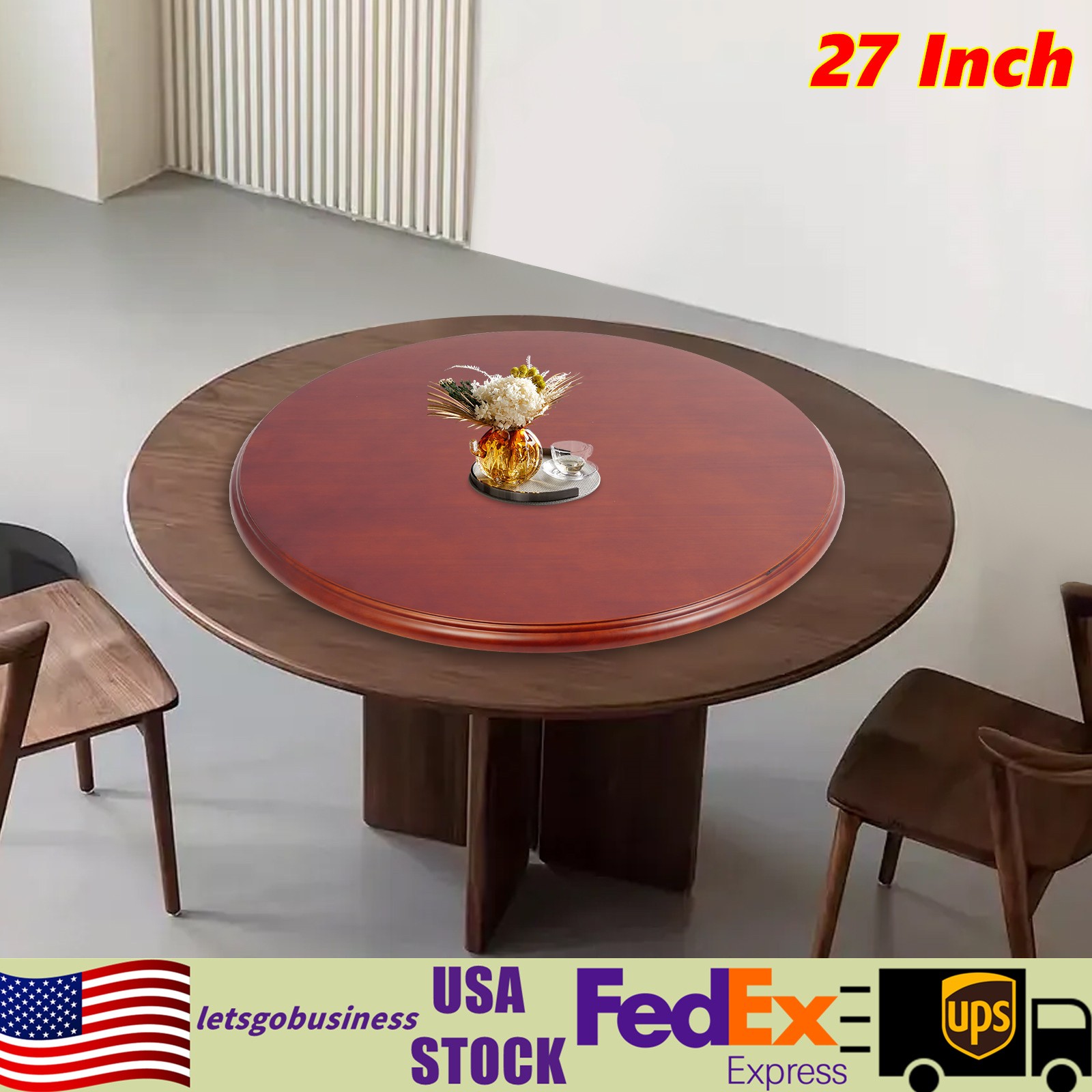 27 Inch Wooden Dining Table Turntable Centerpiece For 3.61-4.04ft Round Tables