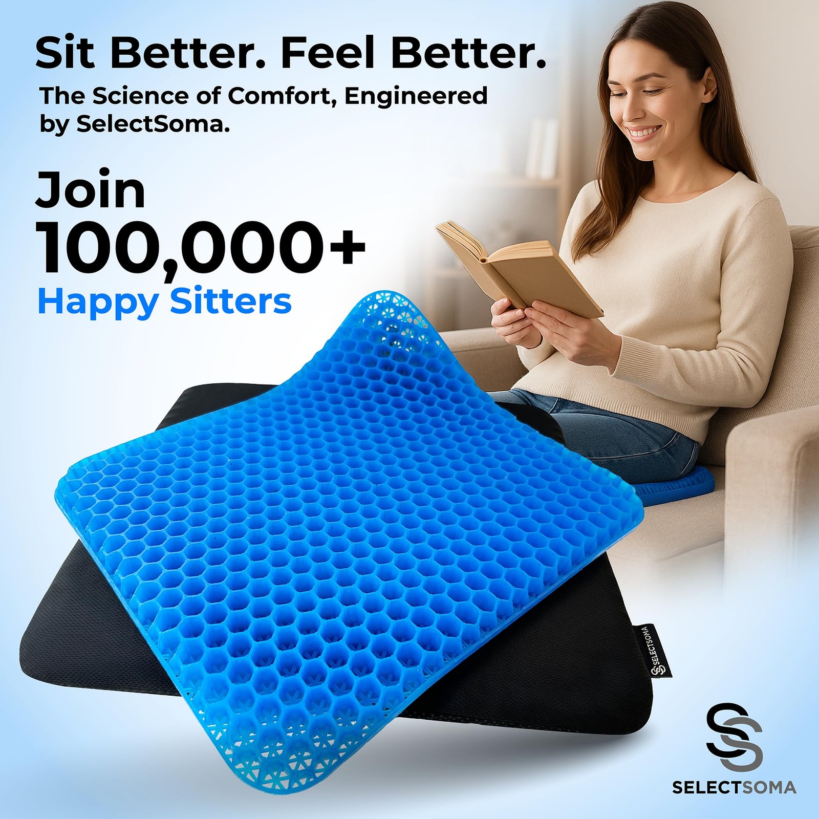 Selectsoma Double-Thick Gel Seat For Long Sitting Pressure Relief For Back