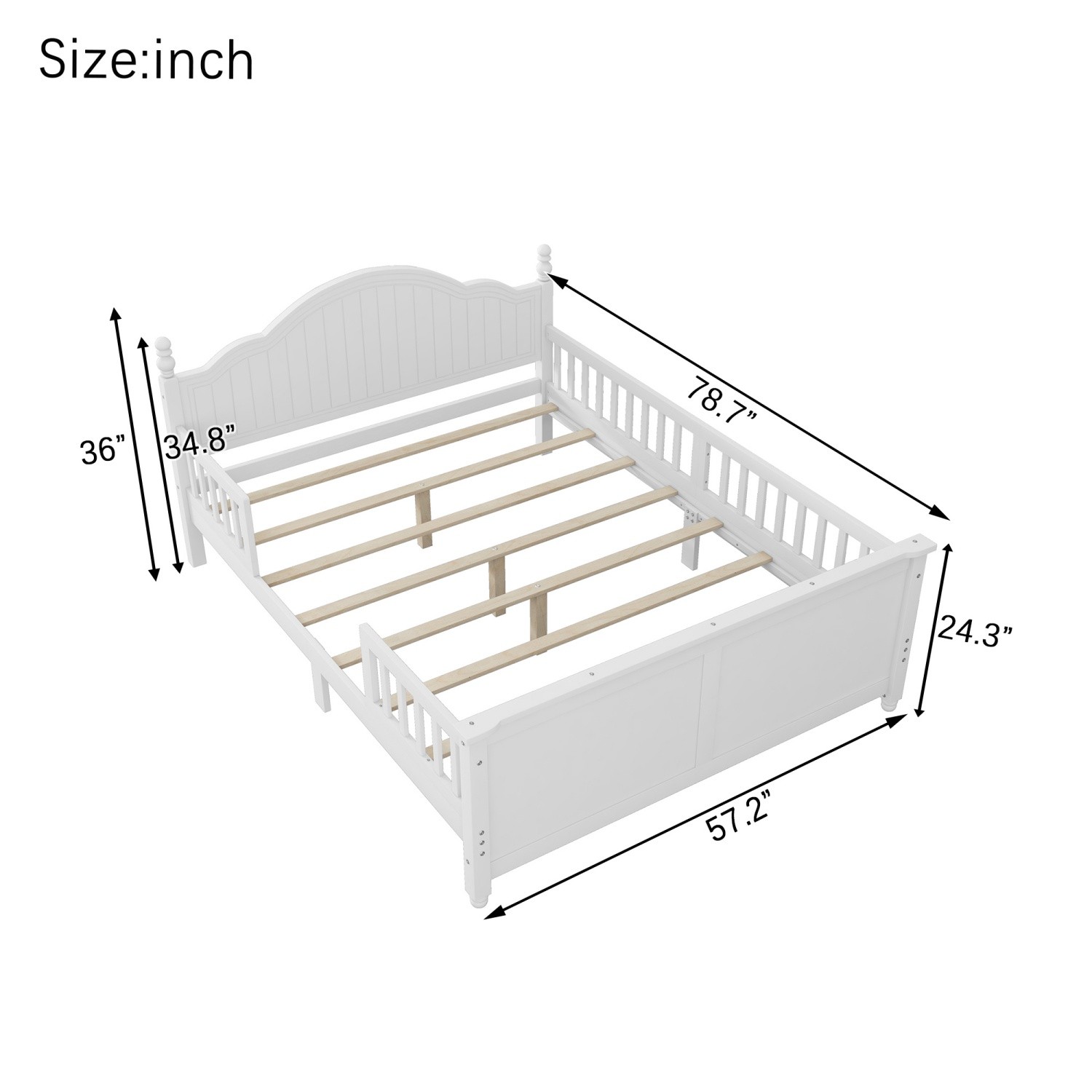 Twin/Full Wood Platform Bed w/ Guardrails Headboard Footboard Sturdy for Kids