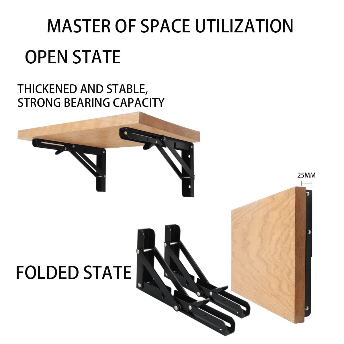 Heavy Duty 6″ Black Shelf Brackets, 220 lb Load, Wall Mounted, 2 Pack
