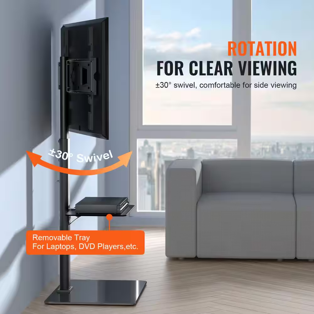 TV Mount Stands for 32 to 65 In. Tvs Height Adjustable Floor TV Stand with Tempe