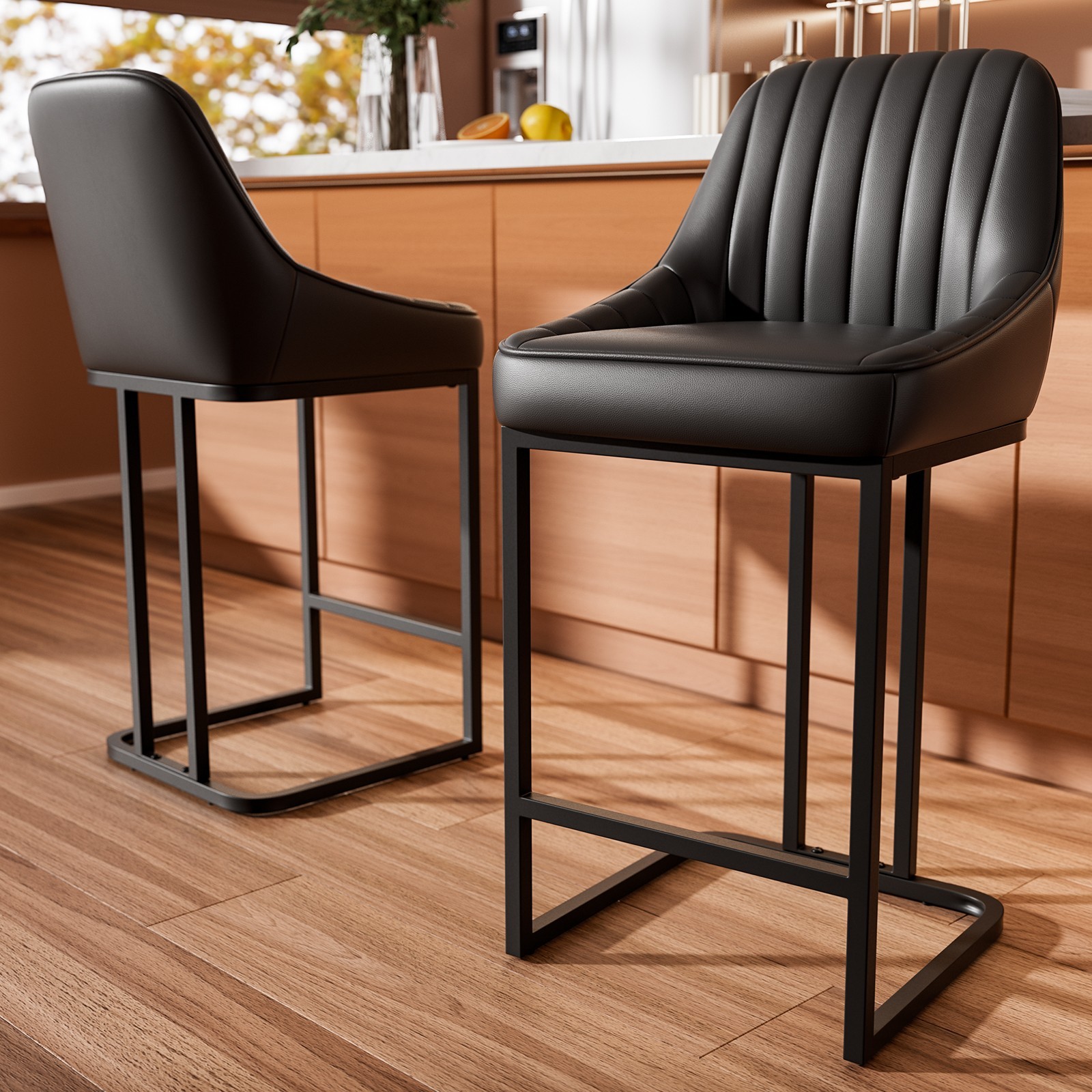 24″ Counter Height Bar Stools Set of 2/4 PU Leather Bar Chairs with Footrest