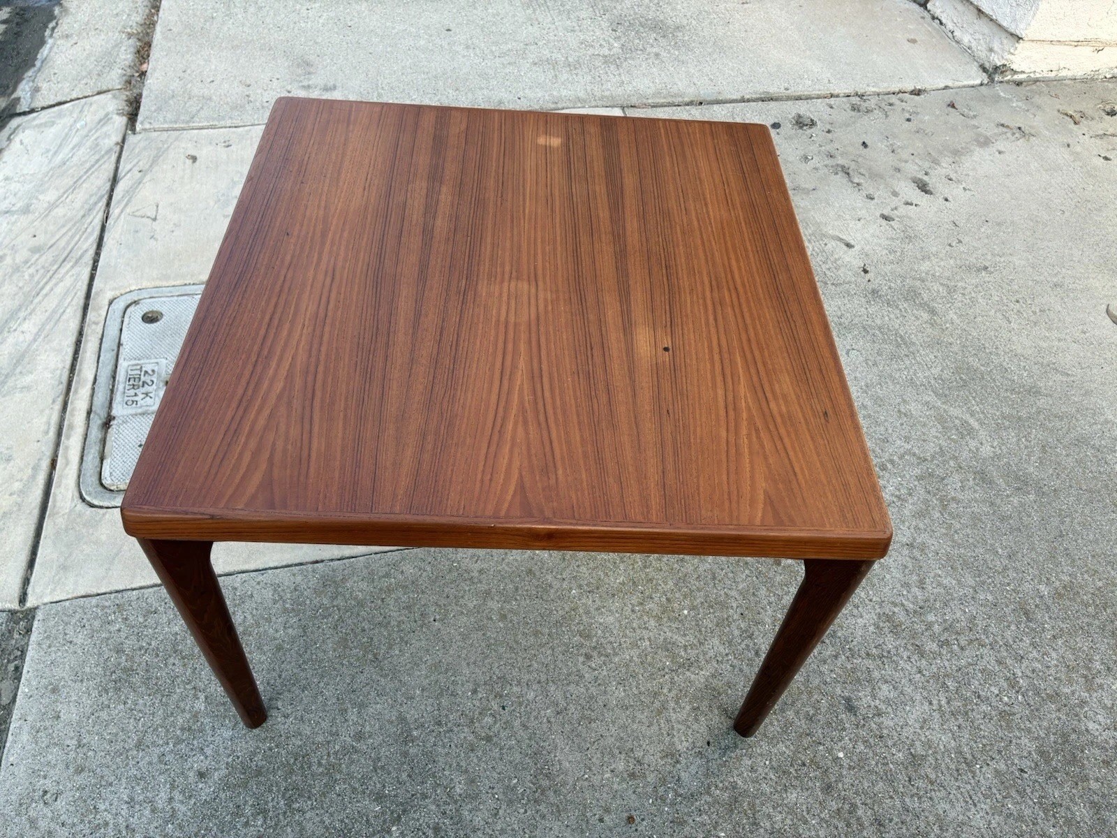 Danish Mid Century 29″square Vejle Stole Møbelfabrik teak wood side coffee table