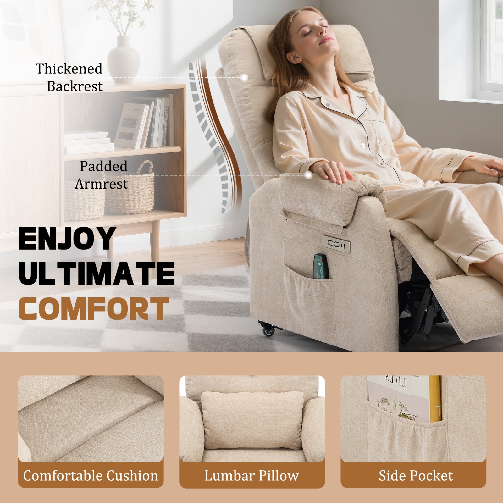 Korser Power Small Recliner Chair with Wheels and USB Ports Electric Recliner