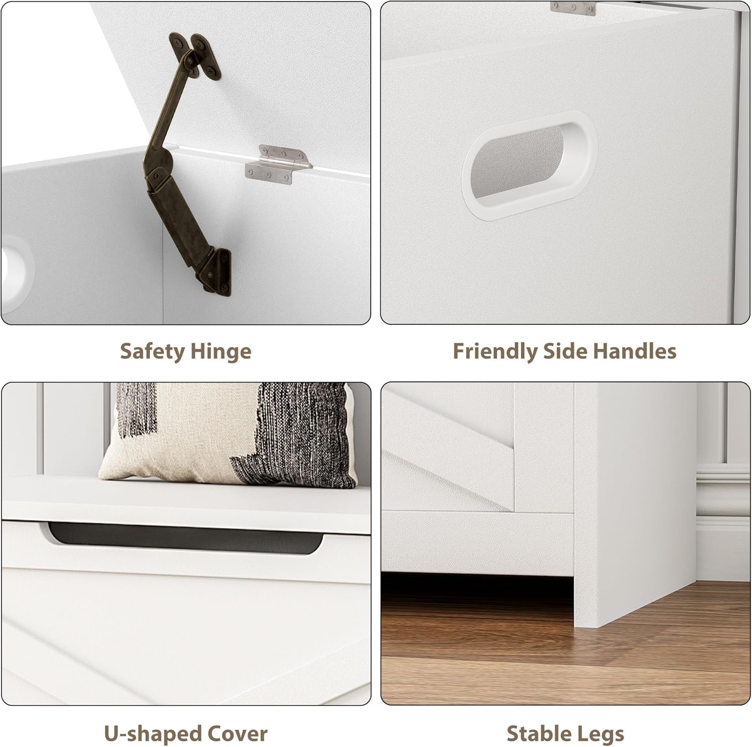 Storage Chest Wooden Bench with Safety Hinge Shoe Bench for Entryway Bedroom
