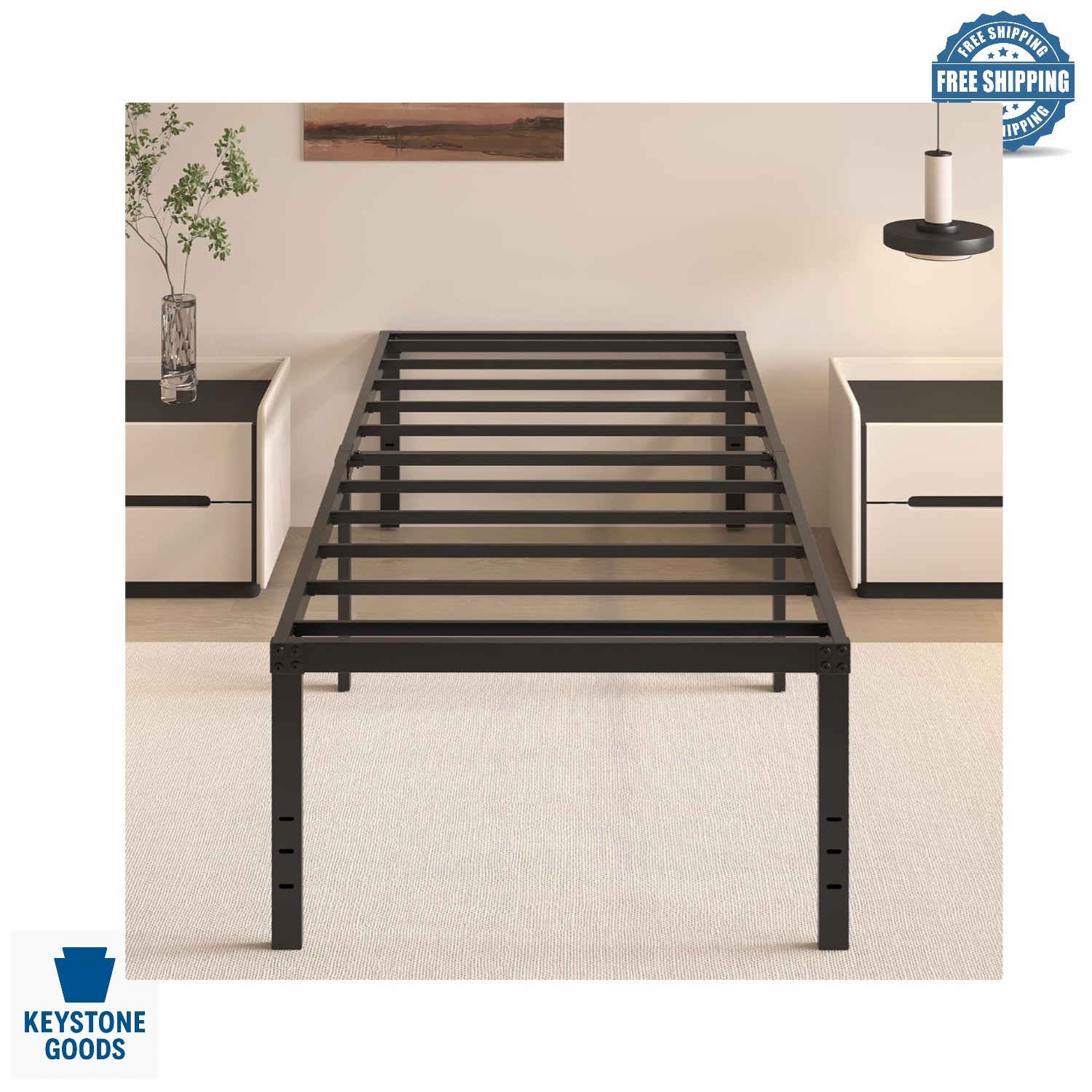 Heavy Duty Black Metal Twin XL Bed Frame with Underbed Storage, Noise-Free, E…