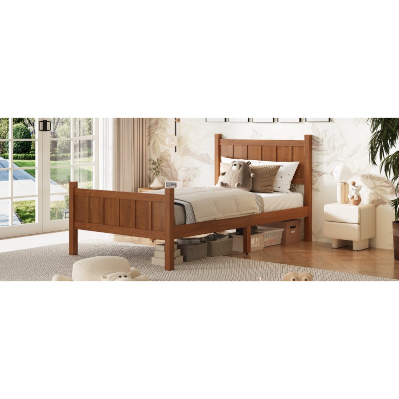Twin Size Flat Panel Bed w/Headboard &Footboard,Minimalist Modern Platform Bed