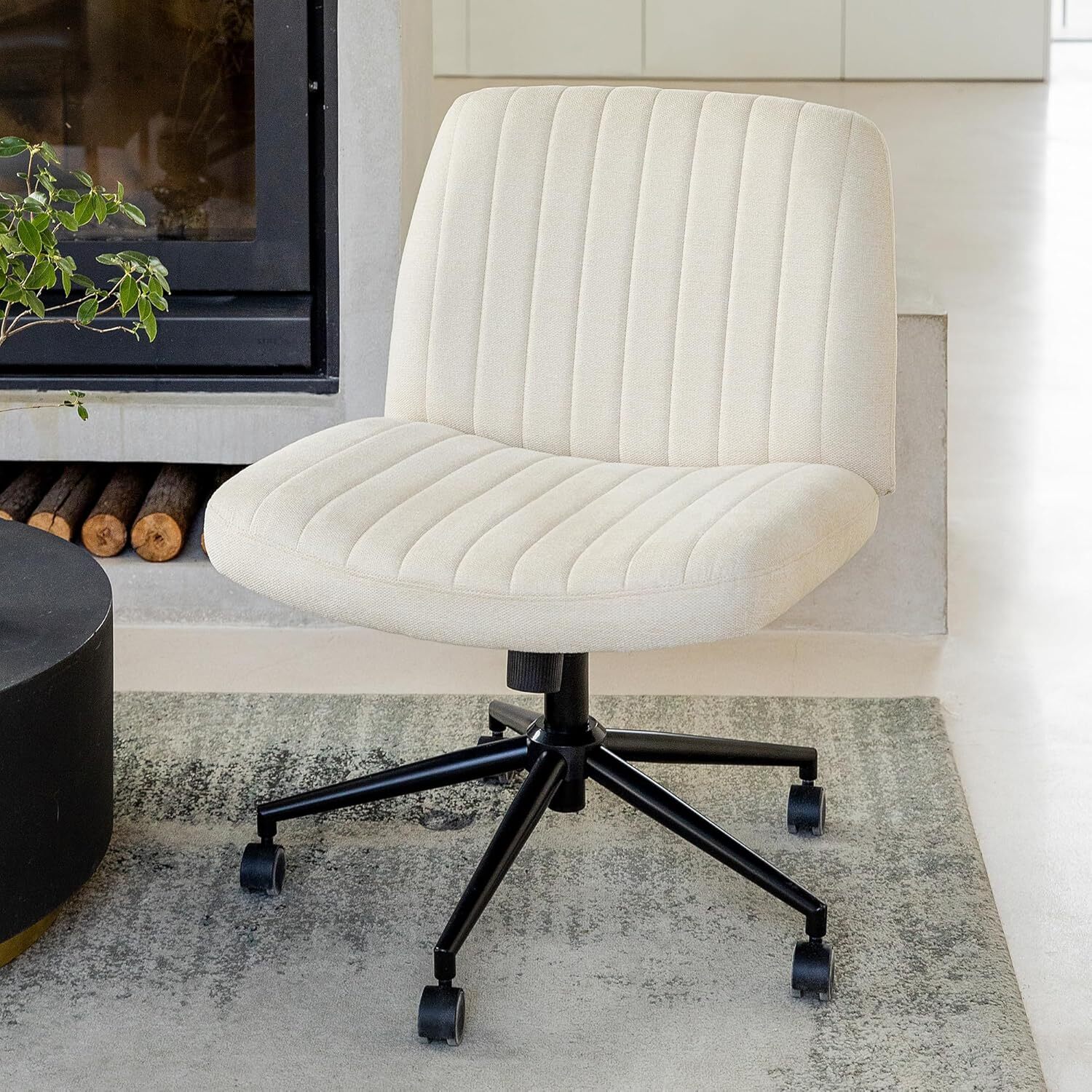 Criss Cross Chair with Wheels Fabric Home Office Chair Wide Armless Desk Chair