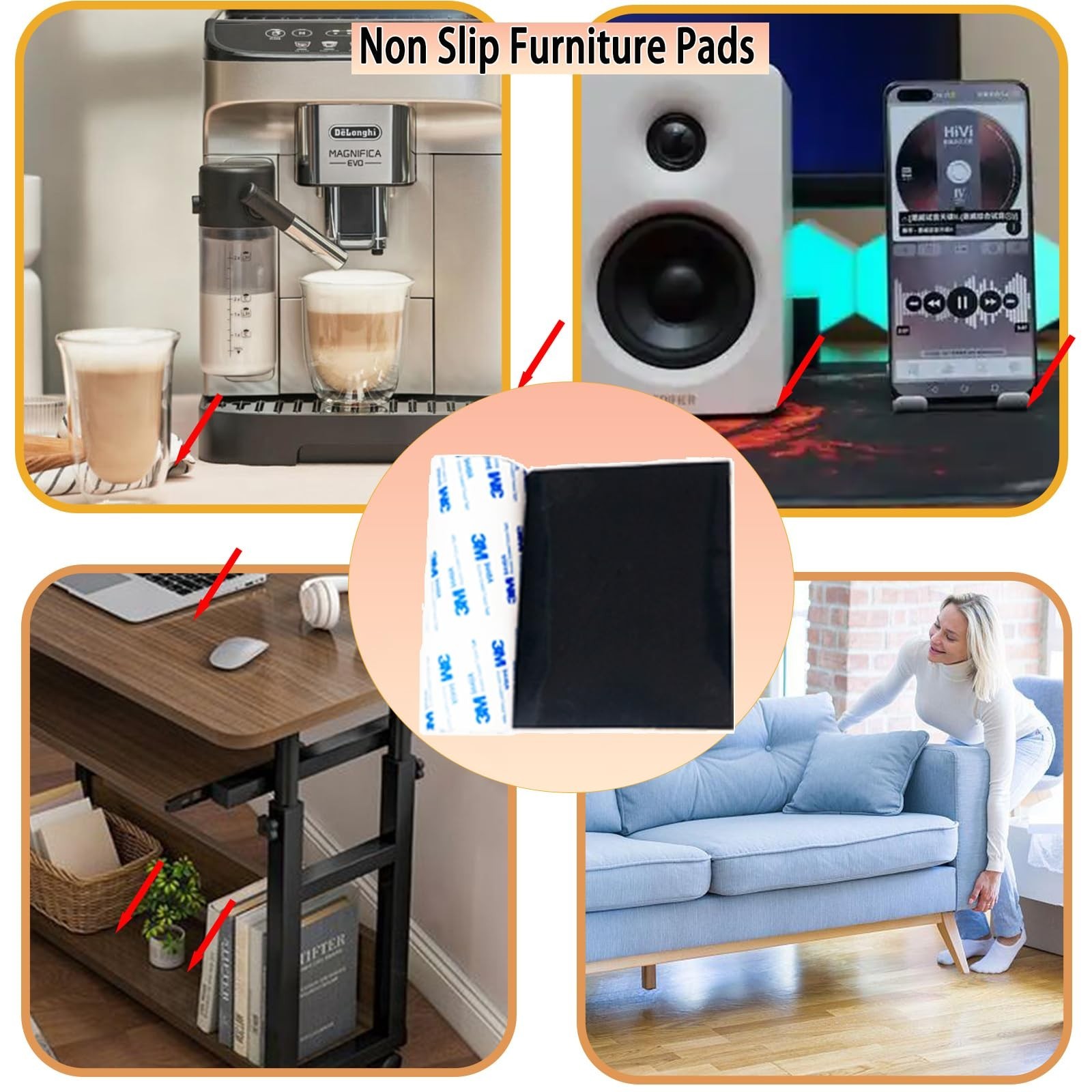 Non-Slip Silicone Furniture Pads, Cuttable Anti-Scratch Rubber for Hardwood Floo