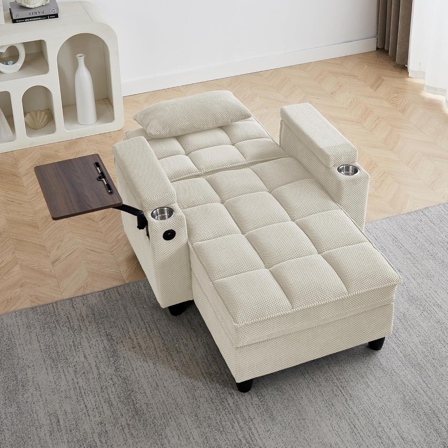 6-Position Adjustable Convertible Chaise Lounge Sleeper Chair with Storage, Mode