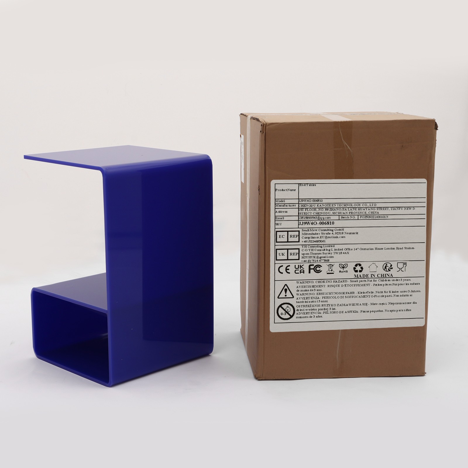13.7*13.7*21.6in Blue Side Tables For Small Spaces Acrylic Modern End Table