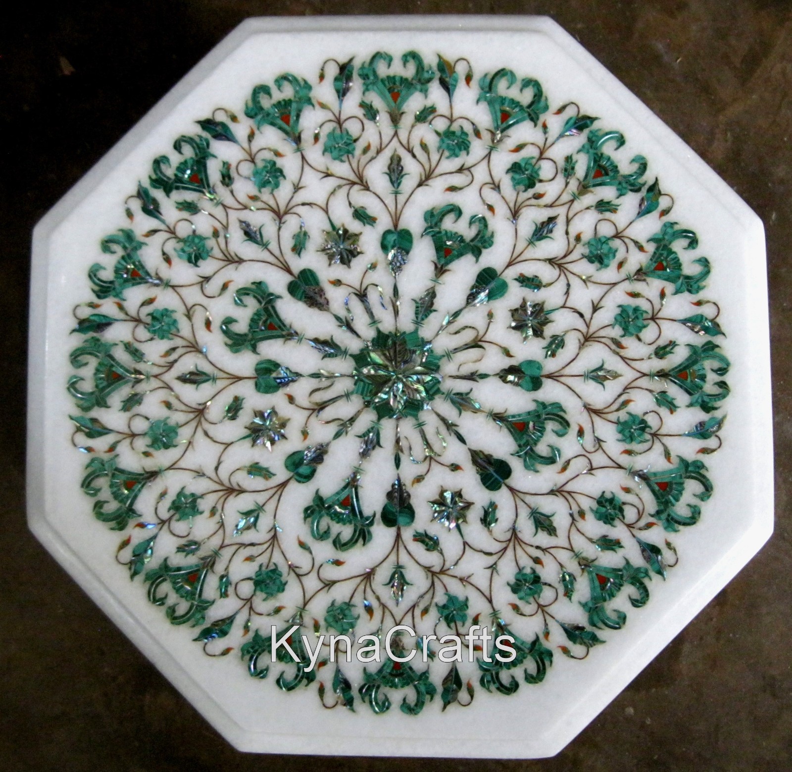 Pietra Dura Art Inlay Hallway Table Top | 15×15 Inches Round Marble Coffee Table